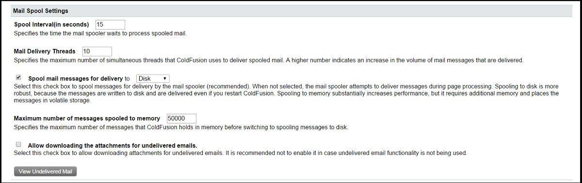 Mail Spool Settings