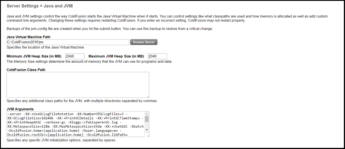 ColdFusion Java JVM