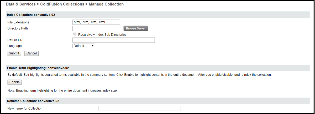 ColdFusion Administrator Collections