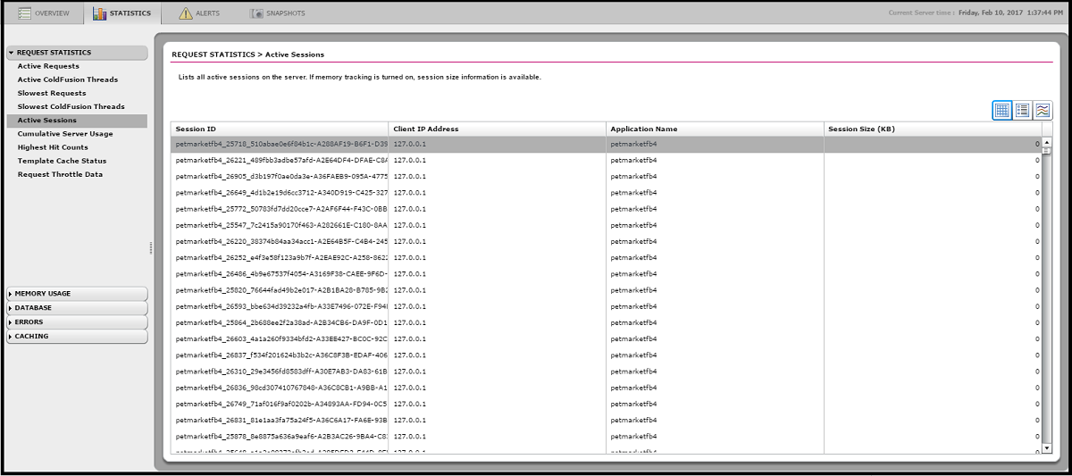 ColdFusion Server Monitor Sessions