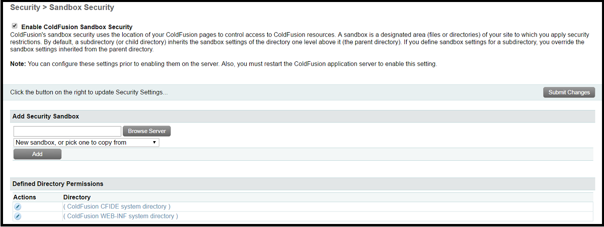 ColdFusion Administrator Sandbox Security.