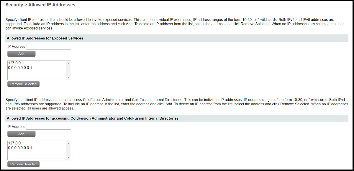 ColdFusion Administrator IP Addresses