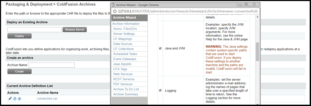 ColdFusion Archives Create